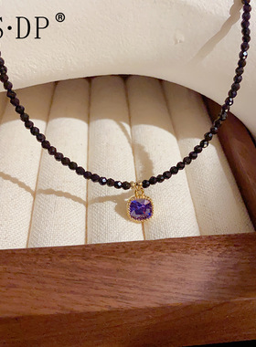 简约时尚气质黑水晶项链锁骨链高级感轻奢小众设计感网红同款颈链