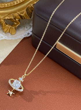 日韩精致时尚满钻星球星星项链气质轻奢百搭高级感超闪锁骨链批发