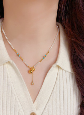 小众气质时尚温柔百搭金属葫芦流苏珍珠项链个性轻奢高级感颈链女
