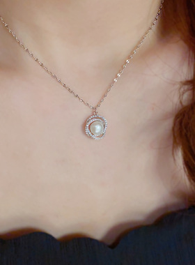 小众简约镶钻锆石环绕淡水珍珠项链女式时尚小众简约百搭款高级气