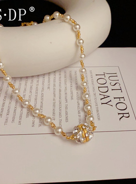 2024年新款高级感镶钻圆球磁吸玻璃珠项链气质独特设计百搭锁骨链