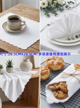 28.5厘米5/7条装全棉纯白波浪边素雅手帕送朋友/送闺蜜/户外聚餐