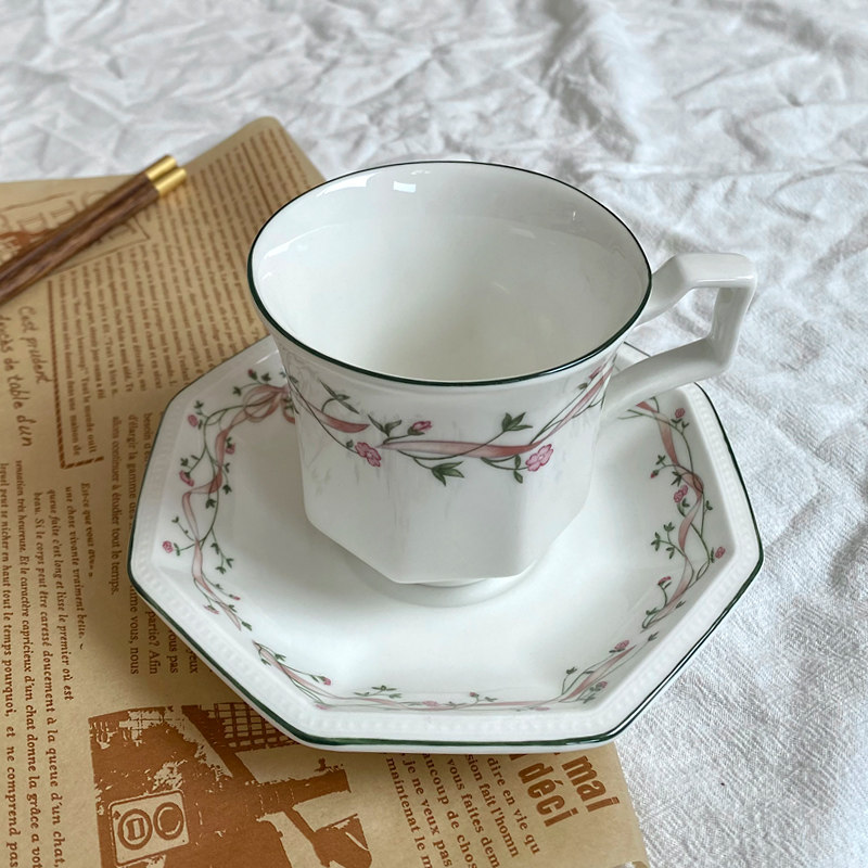 出口英国稀有八角多边形西餐盘清新复古牛排盘蔬菜沙拉碗茶具杯碟,淘宝优惠券,粉丝福利购,淘宝优惠卷