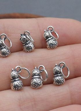 S925纯银泰银小吊坠 复古雕花葫芦手链手串项链挂件 饰品配件配饰