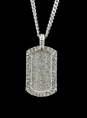 美式街头hiphop说唱镶钻军牌吊坠blingbling炫酷狗牌男女嘻哈项链