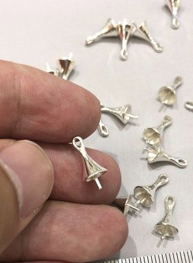 S925纯银吊坠珍珠空托吊盘DIY饰品配件 珠托银托珍珠圆珠托项坠
