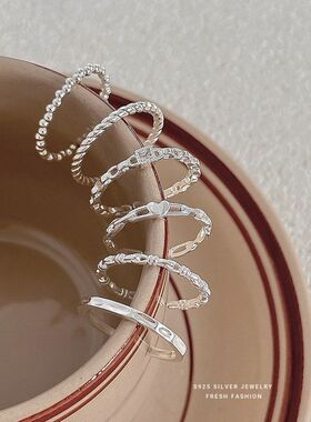 S925纯银镂空不规则开口戒指女