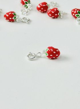 s925纯银滴胶小草莓实心吊坠饰品配饰diy手工手链挂坠银饰小清新