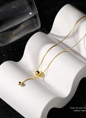 s925纯银项链【有球必应】简约ins冷淡风金属圆球小众设计锁骨链