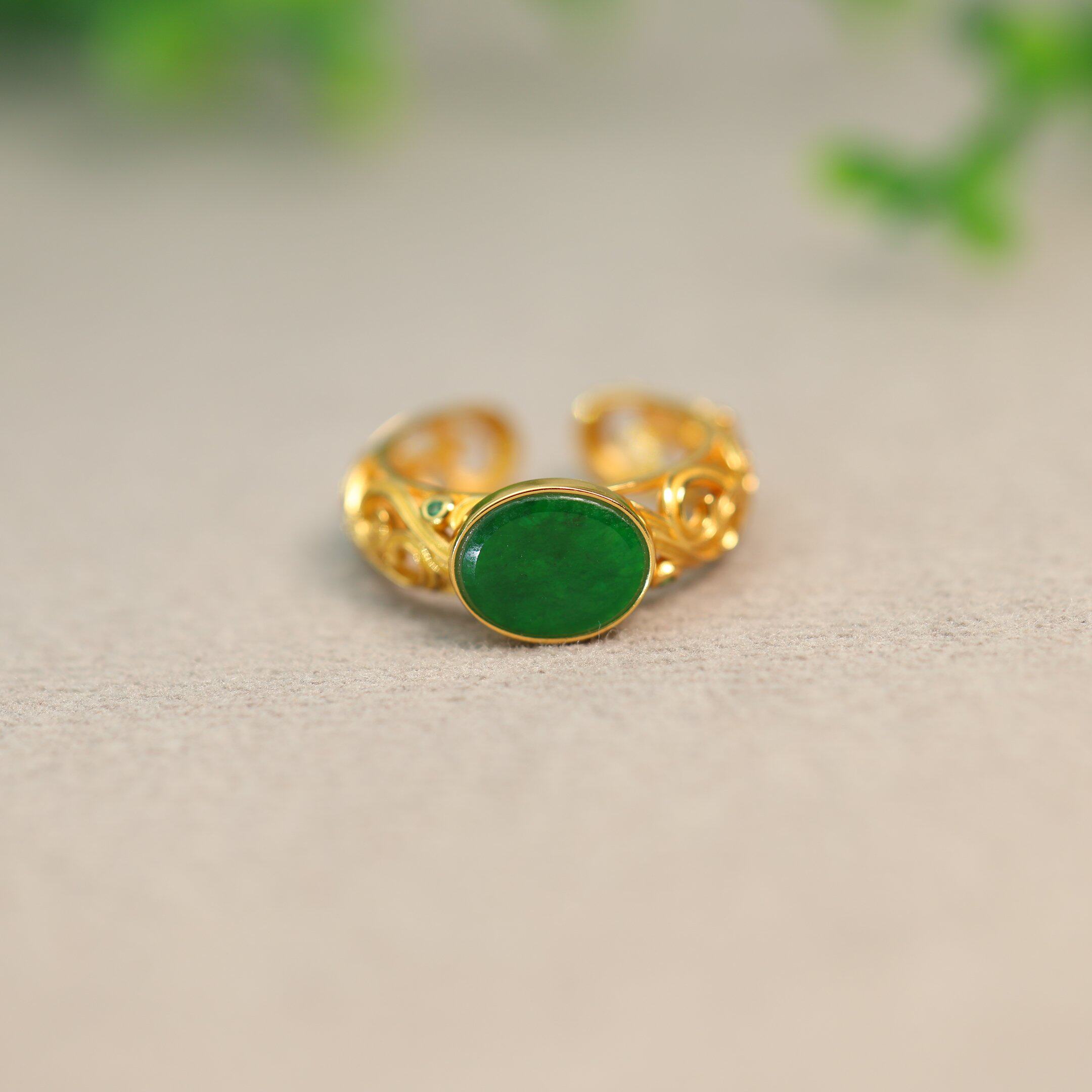 Myanmar natural grade A jadeite oval ring