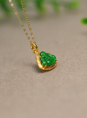 #M340 18K金加天然钻石镶冰绿天然A货翡翠弥勒佛佛公吊坠 不含链