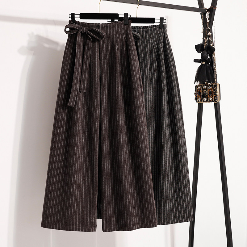 韩系竖条纹加厚毛呢阔腿裤女冬季胖mm宽松慵懒遮胯显瘦垂感长裤子,淘宝优惠券,粉丝福利购,淘宝优惠卷