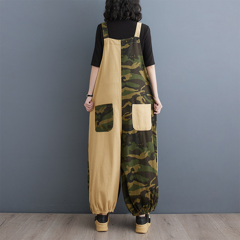 小菲家~2024春季新款宽松大码迷彩撞色牛仔背带裤女士工装连体裤,淘宝优惠券,粉丝福利购,淘宝优惠卷