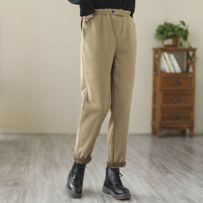 2024新款全棉加厚裤子休闲裤女冬季松紧腰加绒哈伦裤纯色外穿长裤,淘宝优惠券,粉丝福利购,淘宝优惠卷