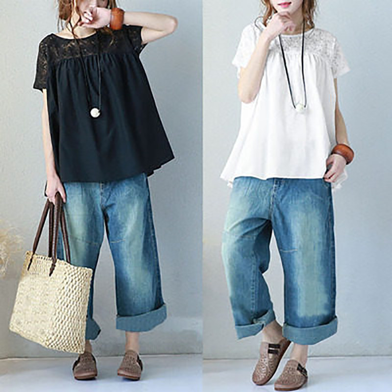 2026夏季新款大码胖MM蕾丝拼接短袖t恤女显瘦遮肚宽松娃娃衫上衣,淘宝优惠券,粉丝福利购,淘宝优惠卷