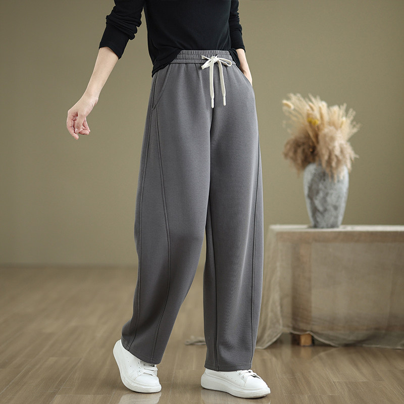 加绒针织卫裤女冬季高腰显瘦运动直筒裤休闲百搭阔腿长裤镰刀裤子,淘宝优惠券,粉丝福利购,淘宝优惠卷