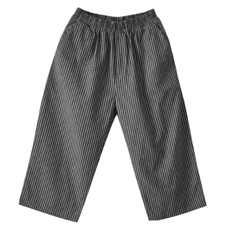 2024春夏直筒女哈伦裤大码胖mm条纹休闲裤棉麻怀旧条纹宽松七分裤,淘宝优惠券,粉丝福利购,淘宝优惠卷