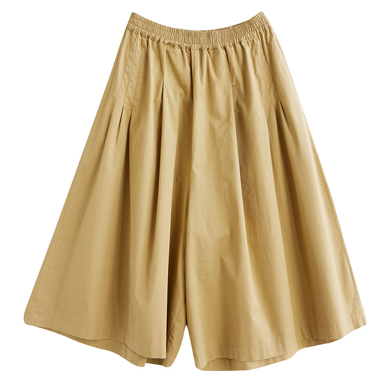 夏季薄款七分阔腿裤女2024年新款大码松紧腰纯色百褶休闲大摆裙裤,淘宝优惠券,粉丝福利购,淘宝优惠卷