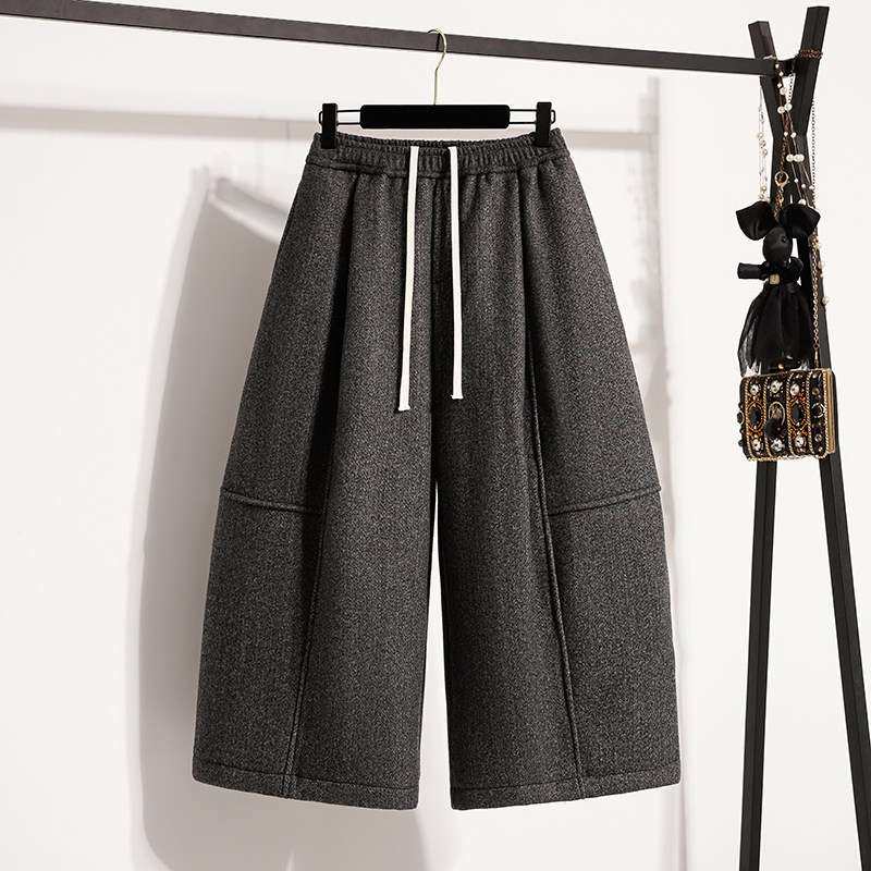 大码胖妹妹加绒毛呢阔腿裤女冬季高腰显瘦宽松小个子休闲八分靴裤,淘宝优惠券,粉丝福利购,淘宝优惠卷