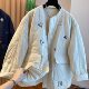 High-end collarless lightweight cotton coat for women 2025 new style loose temperament unique embroidery super good-looking quilted jacket winter