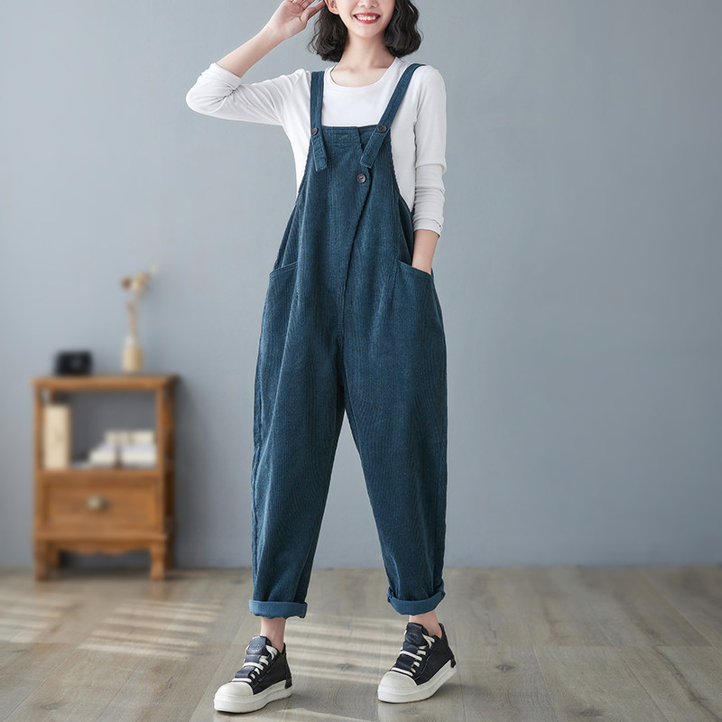 日系复古灯芯绒背带裤女秋冬宽松小个子哈伦吊带裤休闲工装长裤潮,淘宝优惠券,粉丝福利购,淘宝优惠卷