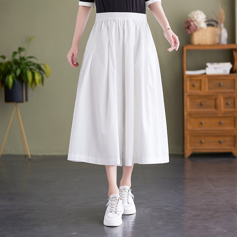 夏季薄款七分阔腿裤女2024年新款大码松紧腰纯色百褶休闲大摆裙裤,淘宝优惠券,粉丝福利购,淘宝优惠卷