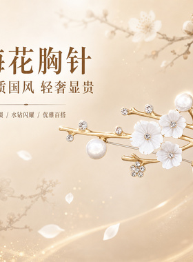国风珍珠贝壳梅花优雅百搭胸针