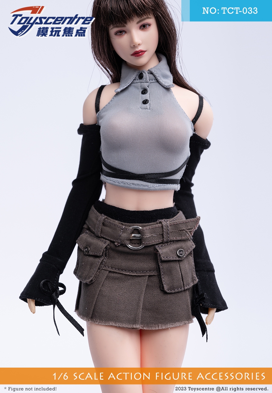 Toyscentre1/6女兵人 TCT-033露肩T恤工装裙潮流套装 6分 OB娃圈-图1