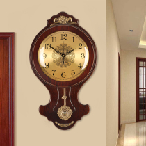 Keynes European style living room hanging bell metal timepiece wooden retro muted quartz clock minimalist creative restaurant pendulum clock