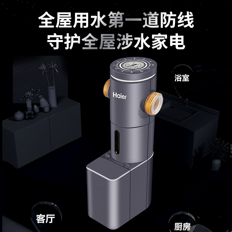 海尔前置过滤器家用自来水中央净水器全自动双涡轮双网反冲洗hp45