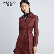 Кожаная куртка nexy.co/奈蔻真皮皮衣外套女2021秋冬新款中长款时尚气质羊皮大衣
