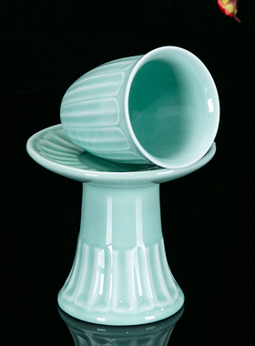 龙泉青瓷供碗陶瓷碗高脚莲瓣供菜碗寺庙佛前供奉莲花小碗吉祥贡碗