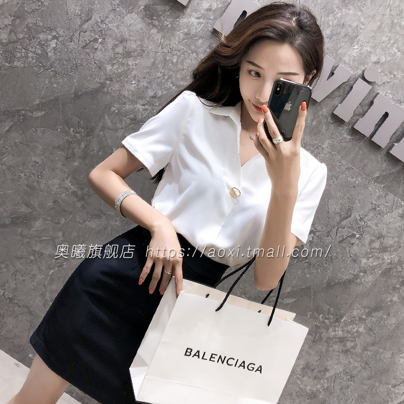 春秋女上衣2020年新款v领白色衬衫 奥曦衬衫