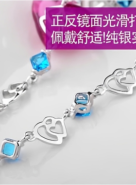 刻字纯银手链女韩版简约爱心型学生闺蜜水晶个性首饰品纪念礼物潮