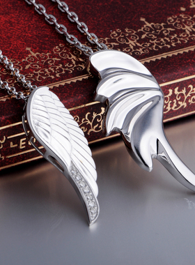 纯银天使翅膀吊坠刻字情侣项链