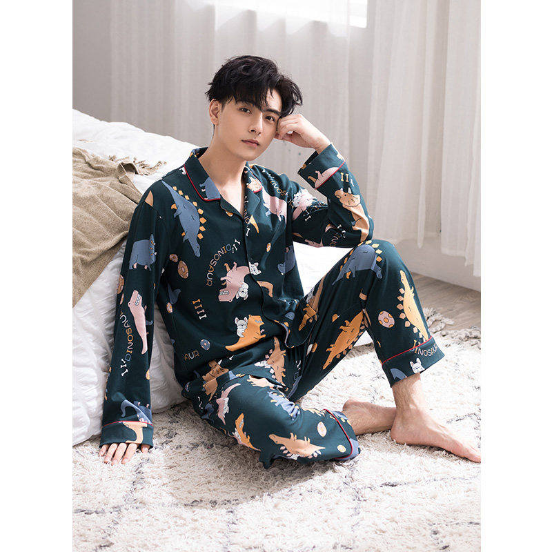 情侣春秋长袖纯棉墨绿恐龙网红睡衣 kerener可人儿睡衣/家居服套装