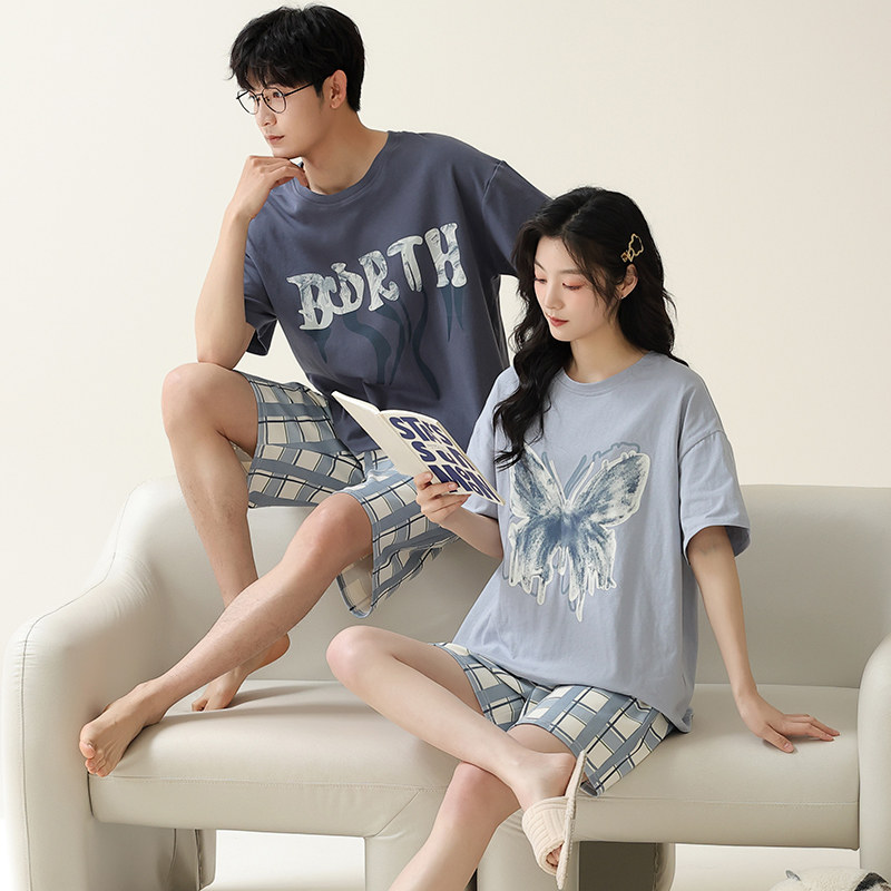 可人儿夏季情侣纯棉睡衣休闲圆领套头运动短袖短裤男女家居服套装,淘宝优惠券,粉丝福利购,淘宝优惠卷