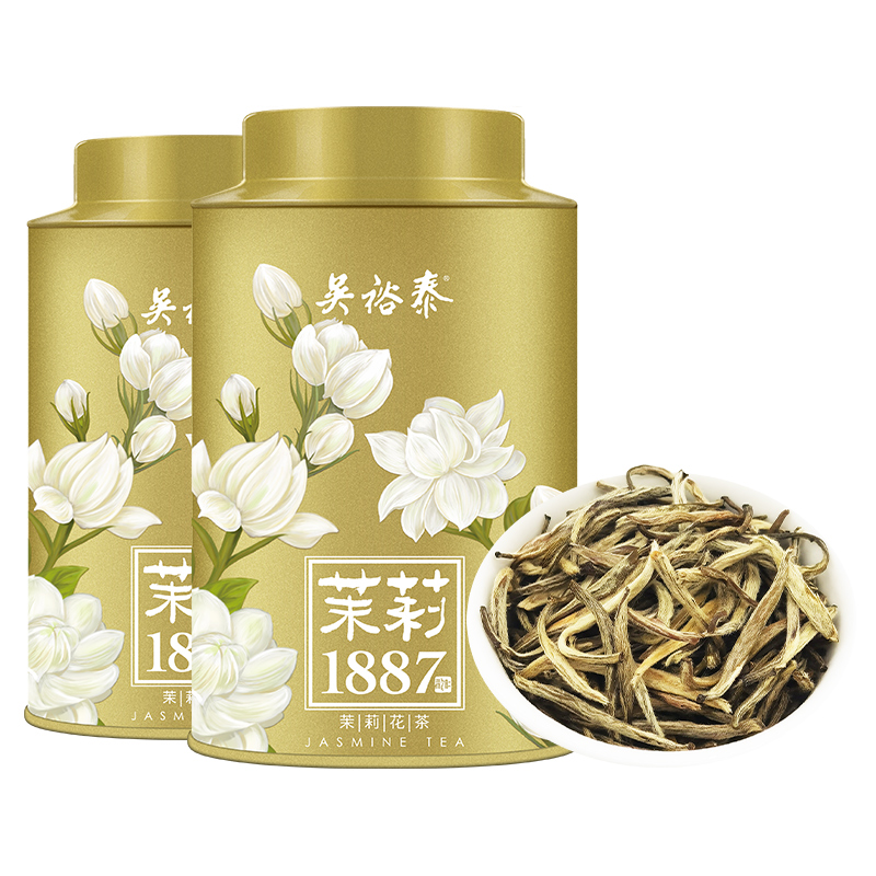 招牌吴裕泰伏花八窨芽型茶茉莉花茶1887白毫特种级银针罐装40g*2