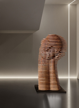 民宿酒店切片实木雕塑落地摆件