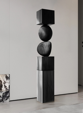 酒店样板间竖高实木雕塑落地摆件