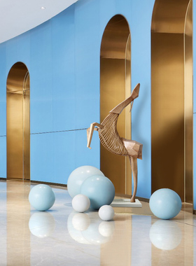 木雕几何鹿落地摆件酒店大堂售楼处软装饰大型抽象雕塑装置艺术品