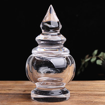 Mid-number natural white crystal sherlita table hem Buddha tower with hidden shalita for the release of saffron bottles