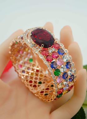 奢华配饰七彩手镯镀金微镶锆石