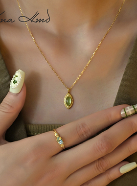 KNA珂娜龙鳞水橄榄绿纯银项链