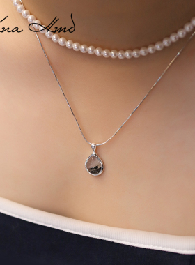 Kna「雅韵山水」天然发晶古典水晶项链S925纯银吊坠女水滴锁骨链