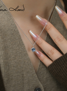 KNA珂娜「纯净海蓝」爱心吊坠项链S925纯银海蓝锆石锁骨链职场ins