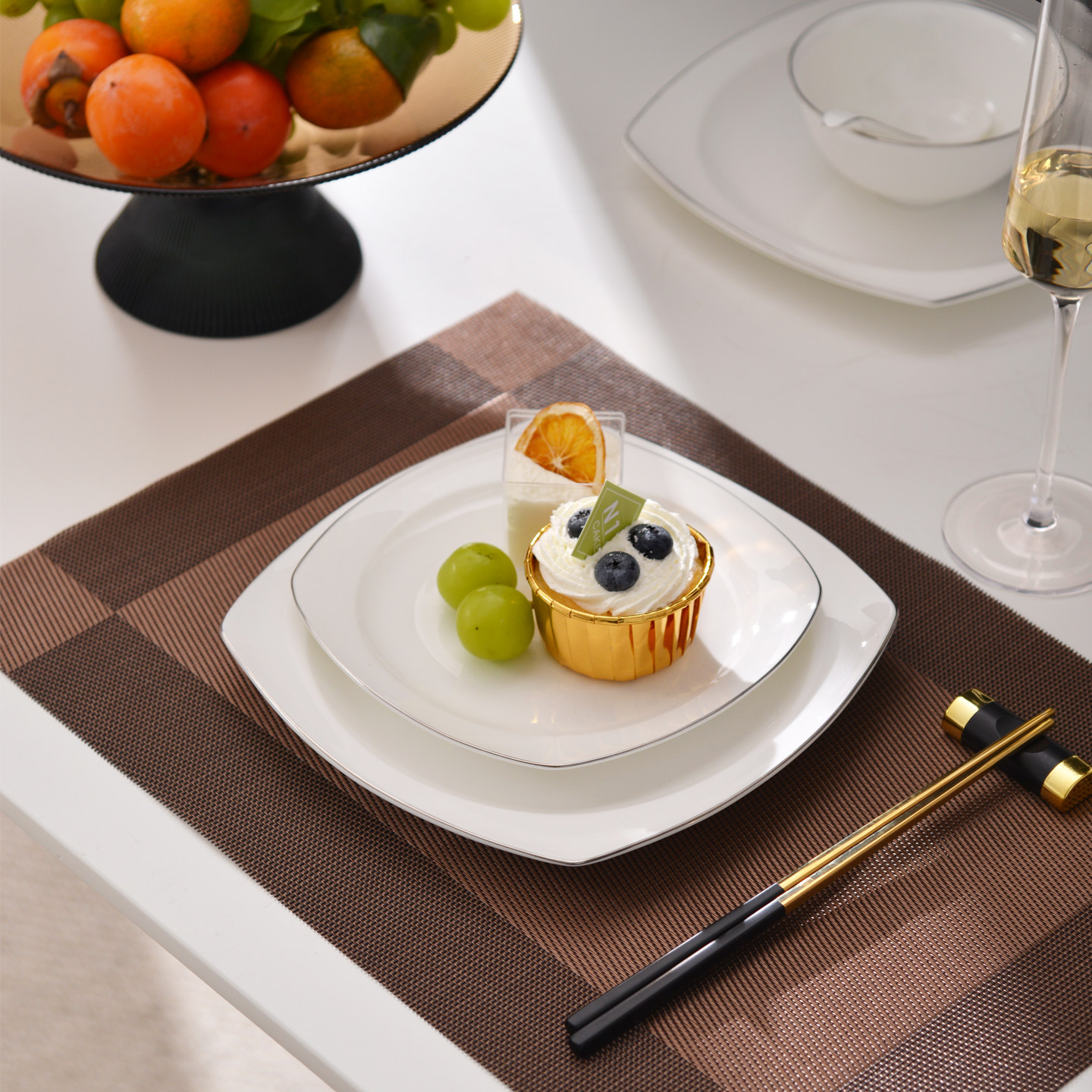 华光国瓷纯白餐具套装高温骨瓷釉中彩碗碟家用套装简约轻奢白金线