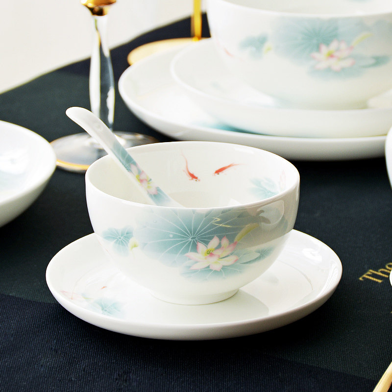 华光国瓷 抗菌骨瓷碗碟餐具套装 新中式6人份送礼礼盒装 春江水暖