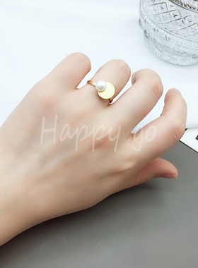 不惑之旅张姝于明加梅婷王忆如刘威葳同款几何圆片淡水珍珠戒指女