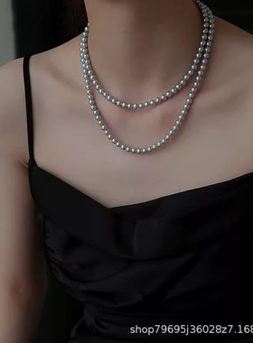 风过留痕丹青孙怡同款法式双层多层叠戴珍珠项链长款毛衣链颈链女